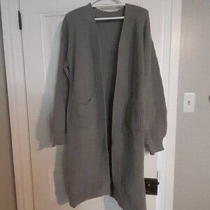 Medium Gray Color - Long Open Coat/Sweater Cardigan (L)  (NWOT)